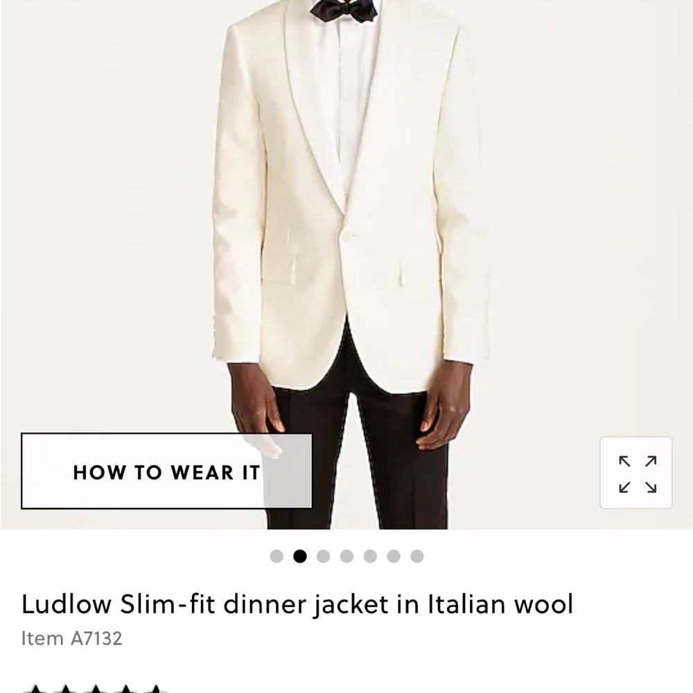 Mens Ivory Dinner Jacket: Ludlow Slim-fit dinner jacket in Italian wool